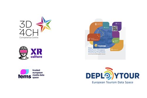 A composite graphic with several European digital‑innovation logos and a colourful tourism infographic.